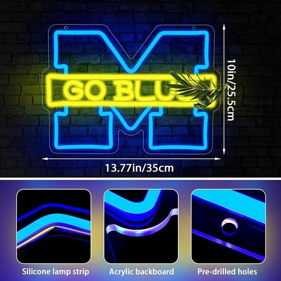 MICHIGAN GO BLUE NCAA LED Neon Sign For Bar, Porch, Garage, Mancave 14 Inch - Picture 4 of 4